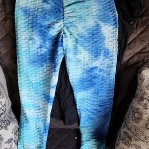 Women's Blue Tie-Dye Textured Leggings